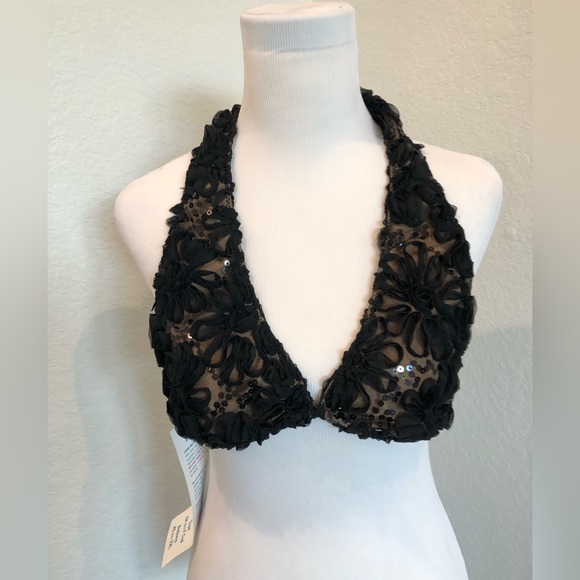 Sequin Mesh and Lace 5-Way Bikini Top D to DDD Custom Made by Pango Pango - Picture 2 of 13